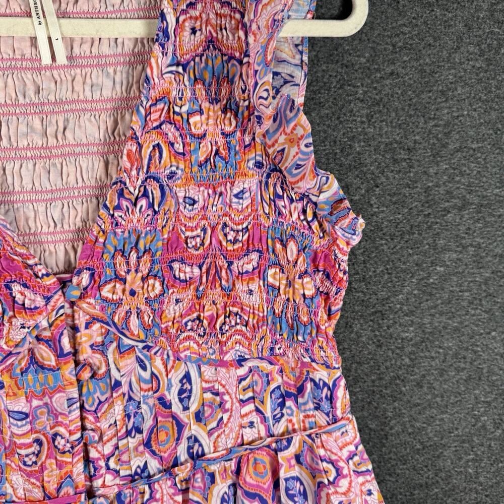 Anthropologie Pink Boho Floral Mini Dress Ruffle Sleeve Babydoll Resort Summer L - Picture 7 of 10